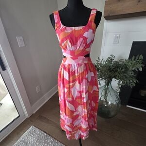 ILLA ILLA Pink and Orange Floral Midi Dress